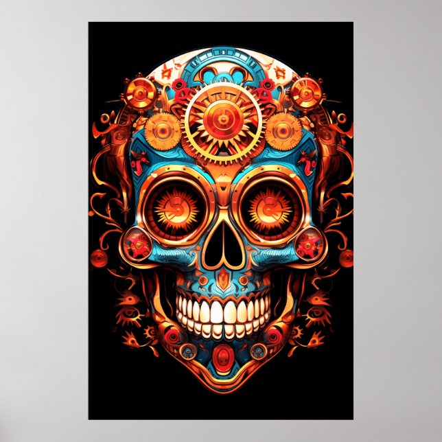 Affiche Sugar Skull Images Dark Blue Smiling Guy on a Wall (Devant)