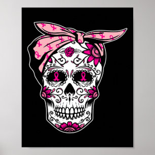 Affiche Sugar Skull rose Ruban Cool Cancer du sein Cancer