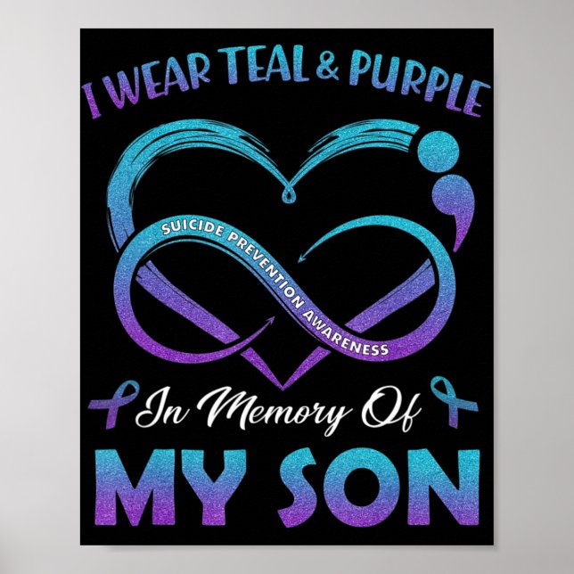 Affiche Suicide Awareness I Wear Teal and Purple In Memory (Devant)