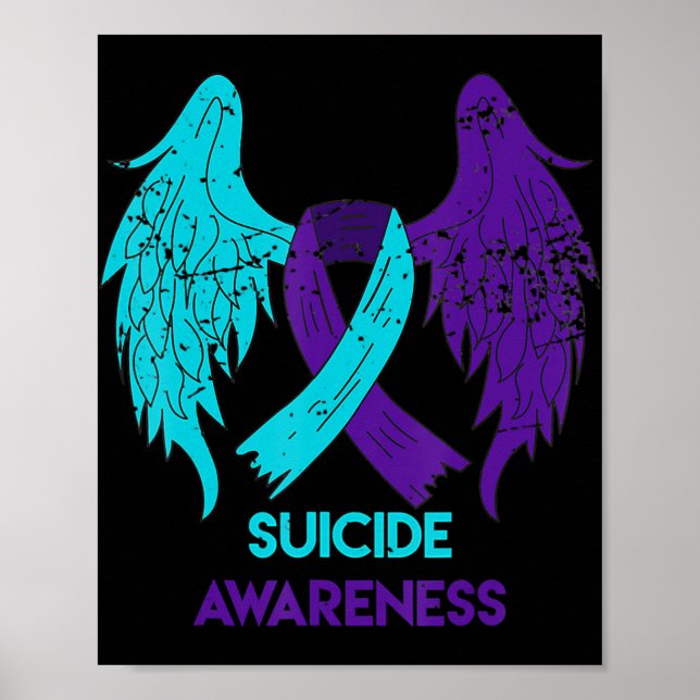 Affiche Suicide Awareness  Wings And Ribbon Teal And Purpl (Devant)