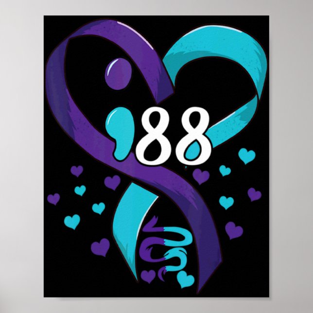 Affiche Suicide Prevention Awareness 988 Heart Teal And Pu (Devant)