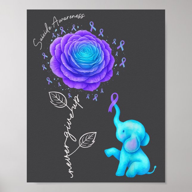 Affiche Suicide Prevention Teal Purple Flower Elephant Rib (Devant)