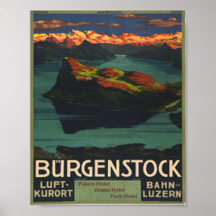 Affiche Suisse Burgenstock Luft-Kurort Bahn Luzern