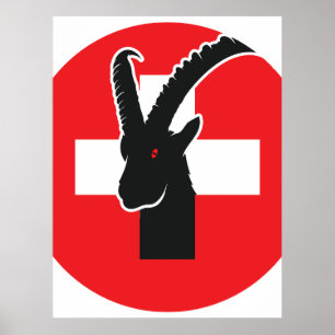 Affiche Suisse Ibex : drapeau national suisse des animaux