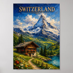 Affiche Suisse : Souvenir d'art de la majestueuse montagne