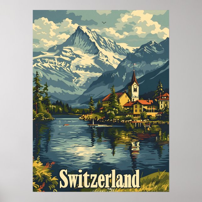 Affiche Suisse Tranquillité : Lakeside Village (Devant)