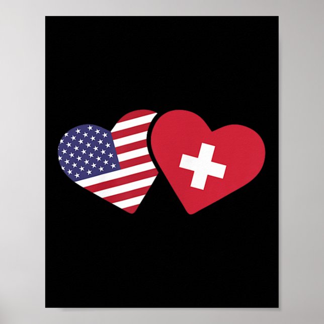 Affiche Suisse Usa Drapeau T Coeur de chemise Suisse Améri (Devant)