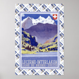 Affiche suisse vintage Lucerne vers Interlaken