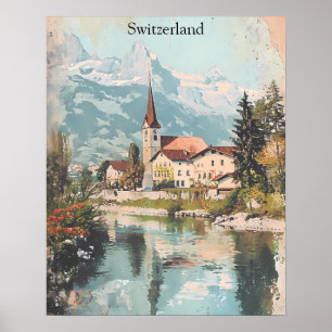 Affiche Suisse vintage Paysage des Alpes suisses