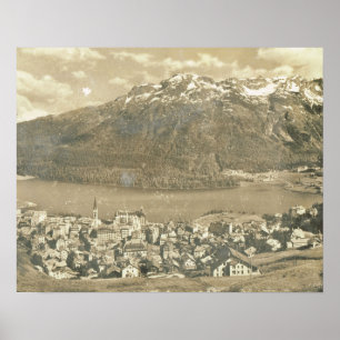 Affiche Suisse vintage, St Moritz et lac 1906