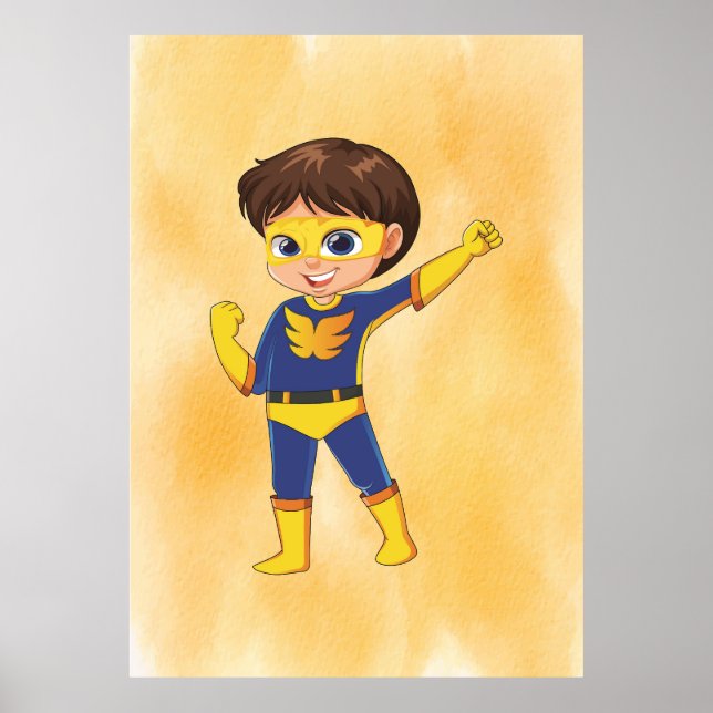 Affiche Suit Jaune Superhero Boy ! Amusants Enfants Art Im (Devant)