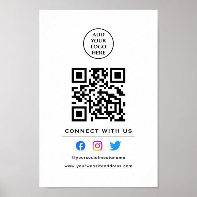 Affiche Suivez le code QR pour nous connecter Votre logo (Devant)