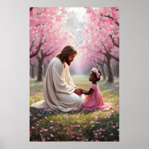 Affiche Suivez-Moi Jésus et Enfant Noir Art Chrétien Mural