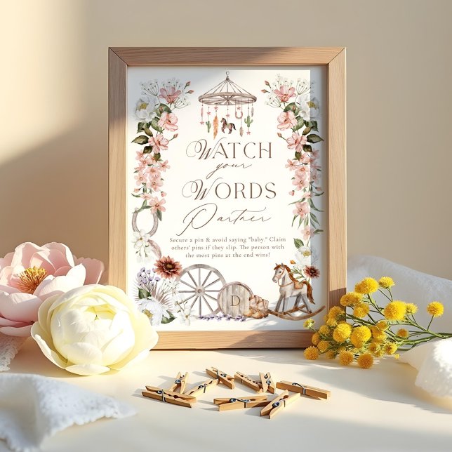 Affiche Suivez vos mots Partenaire Wild Western Baby showe (Watch Your Words Partner Wild Western Baby Shower Poster)
