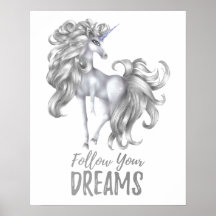 Suivez vos rêves - Licorne argentée et blanche