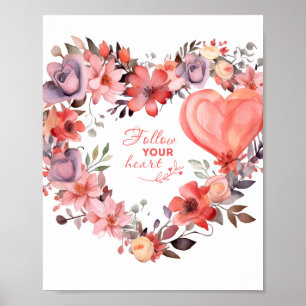 Affiche Suivez votre coeur aquarelle art d'une couronne