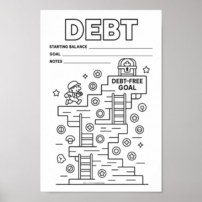 Affiche Suivi de niveau de jeu vidéo de dette amusant moti (Devant)