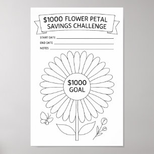 Affiche Suivi du Défi d'Épargne de 1000 $ Pétales de Fleur