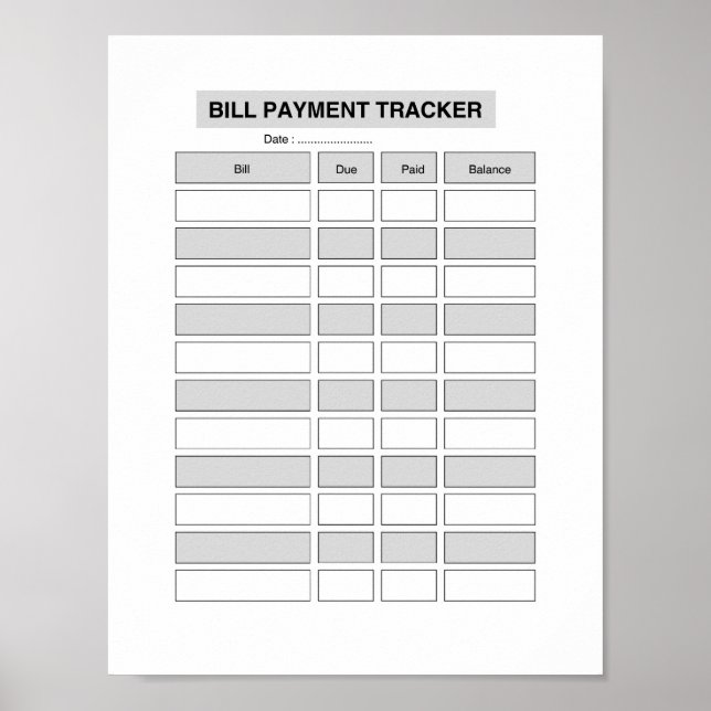 Affiche Suivi mensuel des paiements de factures (Devant)