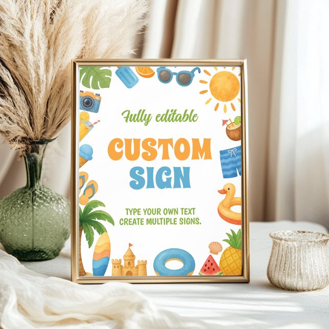 Affiche Summer Beach Birthday Party Table Sign (Créateur téléchargé)