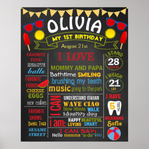 Affiche Summer beach fête d'anniversaire chalkboard fille