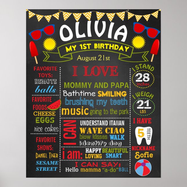Affiche Summer beach fête d'anniversaire chalkboard fille (Devant)