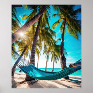 Affiche Summer Beach Hammock Ocean Vacation Palm Trees