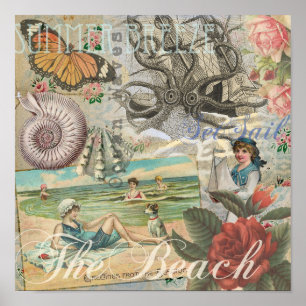 Affiche Summer beach vintage retro victorian