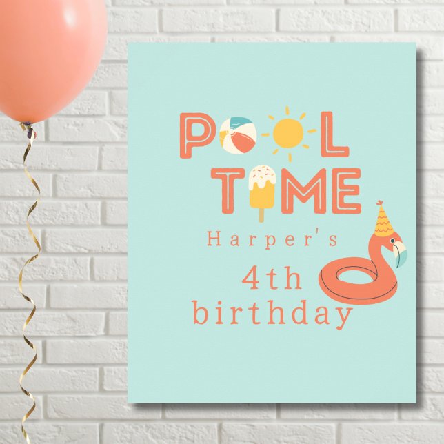 Affiche summer flamingo popsicle kids birthday pool party (flamingo pool time birthday pool party poster print sign.personalized name digital instant download )