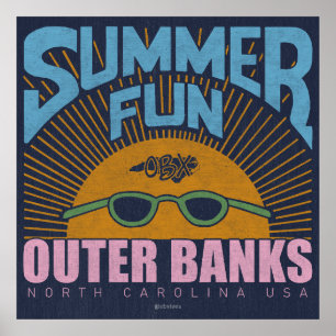 Affiche Summer Fun OBX Bancs extérieurs Caroline du Nord V