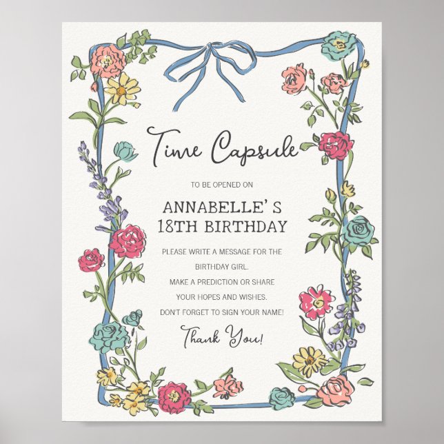 Affiche Summer Garden Party Floral Anniversaire Heure Caps (Devant)