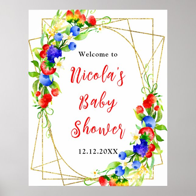 Affiche Summer Mixed Berries Baby Shower Welcome (Devant)