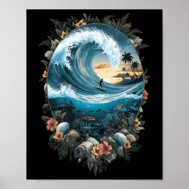 Affiche Summer Ocean Wave Surfing Tropical Beach Reef  (Devant)