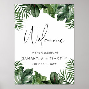 Affiche Summer Tropical Feuille Portrait Mariage Bienvenue