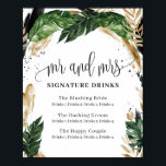 Affiche Summer tropical leaves signature drinks sign<br><div class="desc">Summer tropical leaves signature drinks sign 8x10 poster,  for Wedding,  Contact me for matching items or for customization,  Blush Roses ©</div>