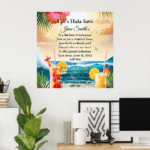 Affiche Summer Tropical Luau Beach Party 21e anniversaire