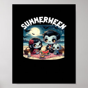Affiche Summerween avec une famille de vampires à la plage