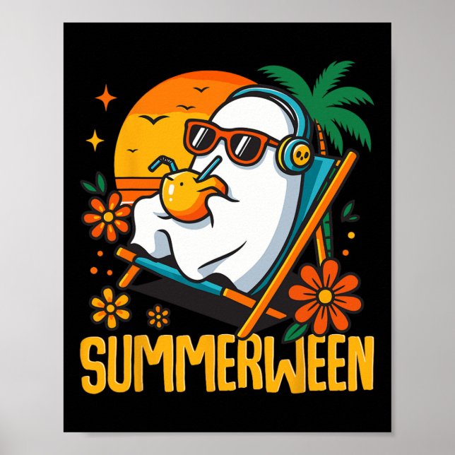 Affiche Summerween Drôle Fantôme Halloween Summer Beach Vi (Devant)