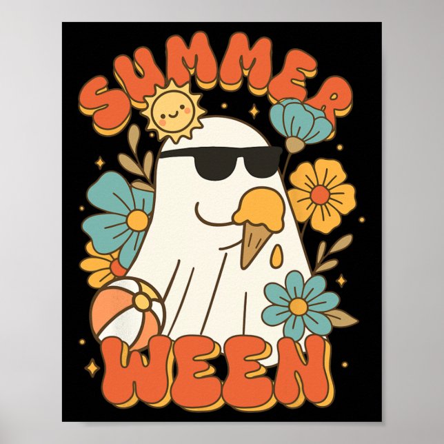 Affiche Summerween Ghost Crème de glace mignonne drôle Hal (Devant)