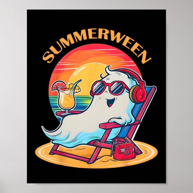 Affiche Summerween mignon Fantôme d'été Éffrayant Hallowee (Devant)