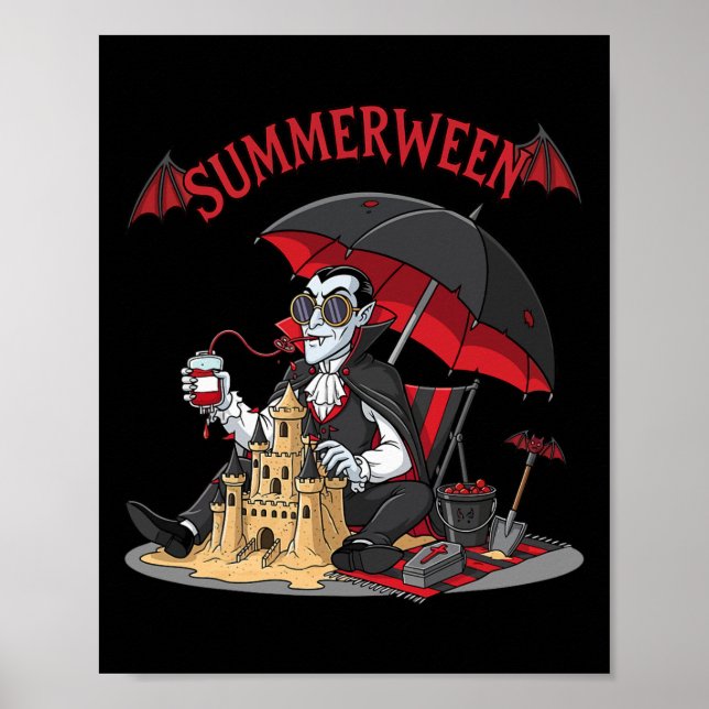 Affiche Summerween Plage Vampire Dracula Sandcastle Gothiq (Devant)