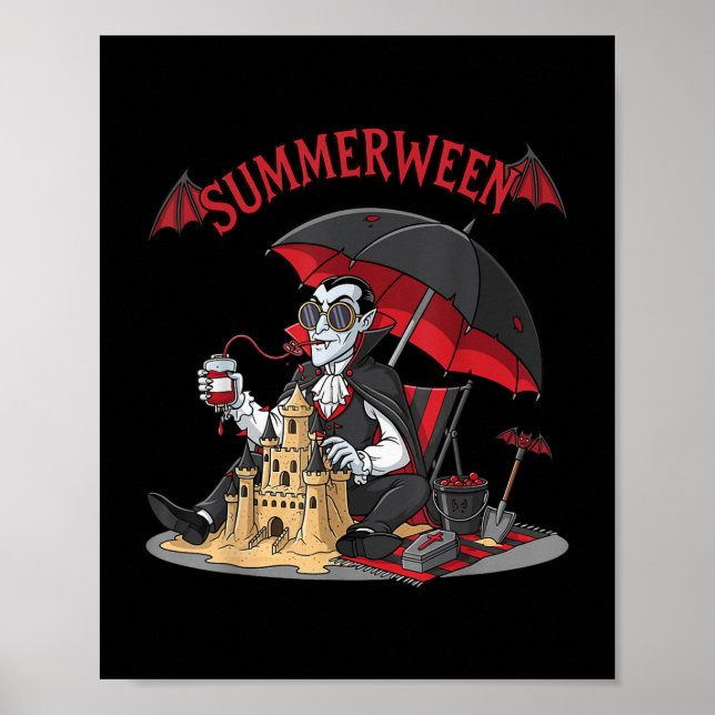 Affiche Summerween Plage Vampire Dracula Sandcastle Gothiq (Devant)