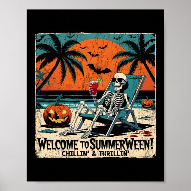 Affiche Summerween Skeleton Beach Halloween Art tropical 1 (Devant)