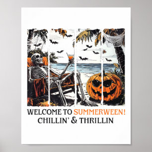 Affiche Summerween Skeleton Beach Party Halloween Été V