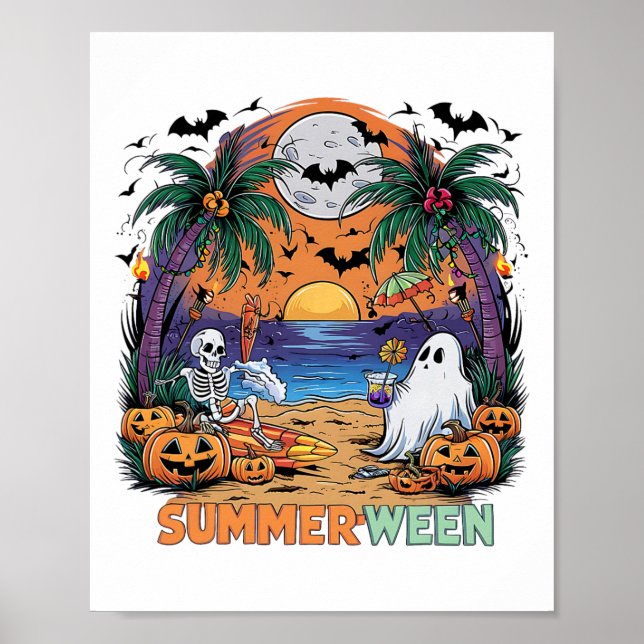 Affiche Summerween Skeleton Beach Party Halloween Vibes (Devant)