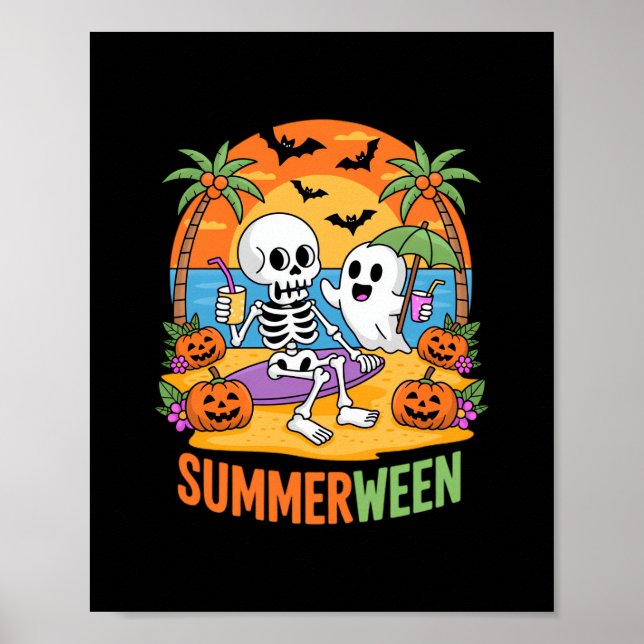 Affiche Summerween Skeleton Ghost Beach Halloween Fu (Devant)