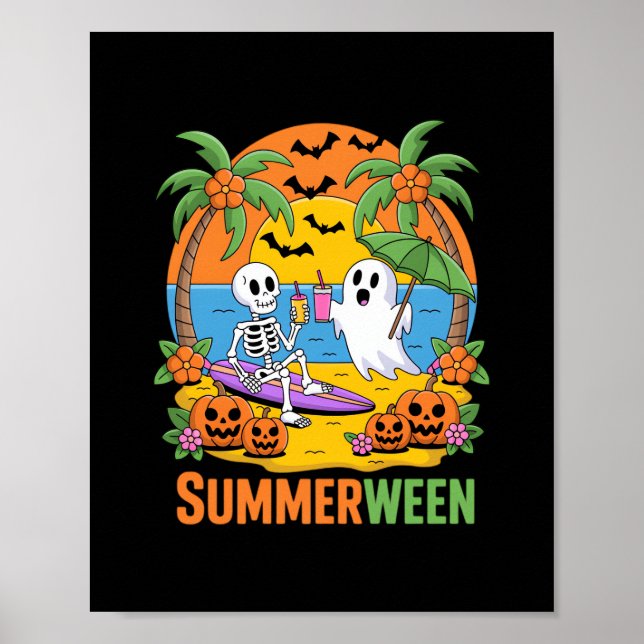 Affiche Summerween Skeleton Ghost Beach Halloween Fu (Devant)