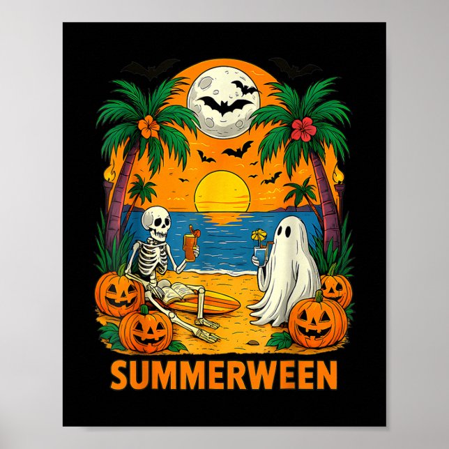 Affiche Summerween Skeleton Ghost Beach Party Halloween Vi (Devant)