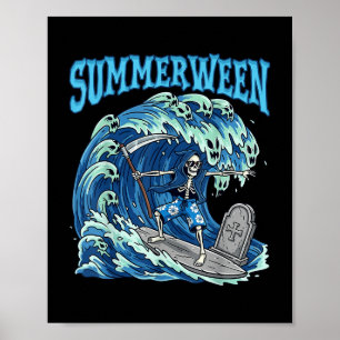 Affiche Summerween Skeleton Surf Grim Reaper Plage Éffraya