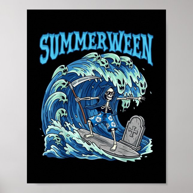 Affiche Summerween Skeleton Surf Grim Reaper Plage Éffraya (Devant)